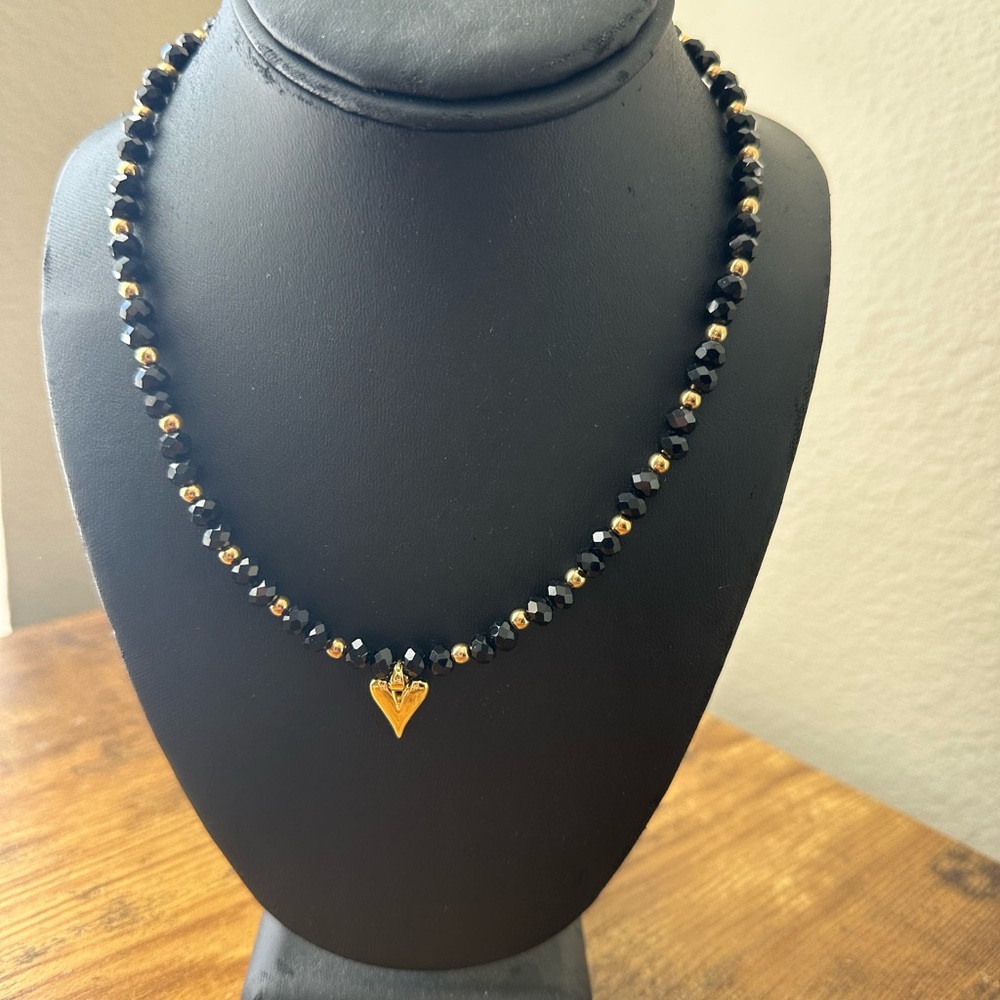 Chic Black and Gold Heart Necklace